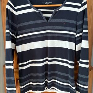 Tommy Hilfiger Navy and White Long Sleeve Tee